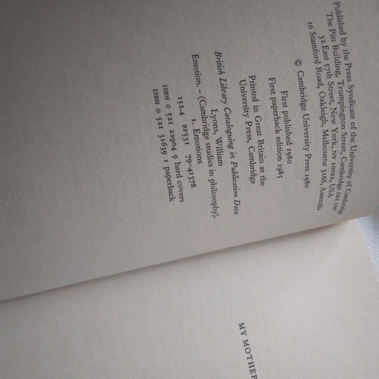 Emotion / W.Lyons (Cambridge Studies in Philosophy), 1985 - Image 2